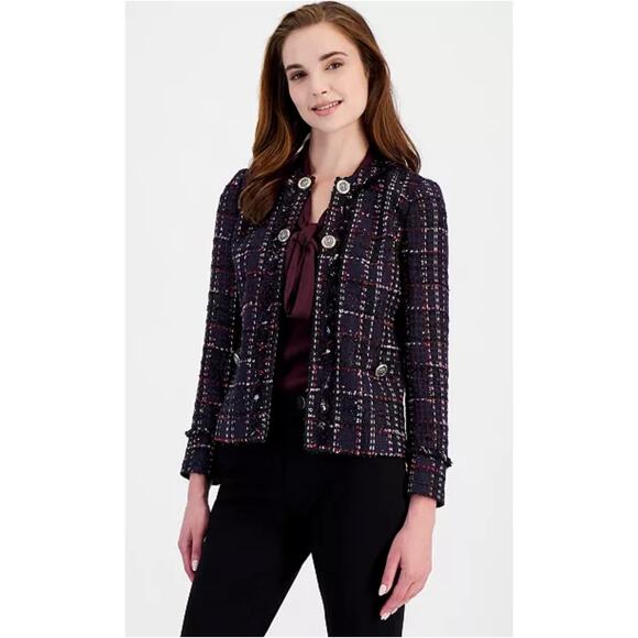 Anne Klein Women's Open Front Long Sleeve Purple Tweed Jacket Size Medium - Picture 1 of 10